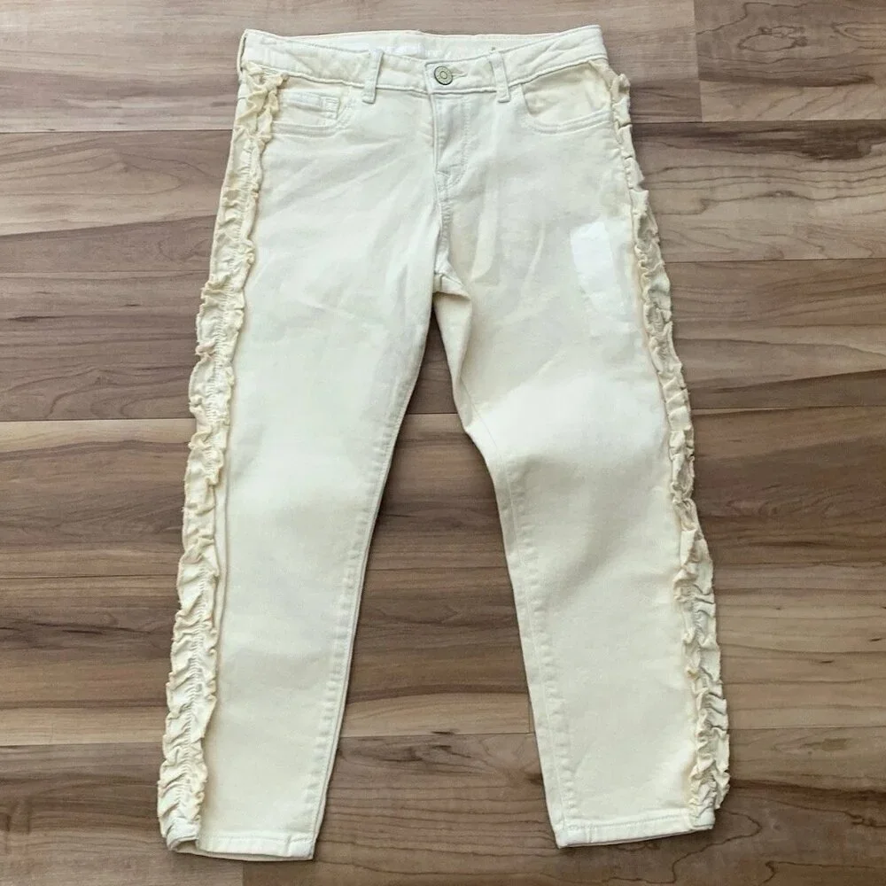 Gymboree Girls Size 8 Pale Yellow Skinny Jeans With Ruffle Down Sides NWT